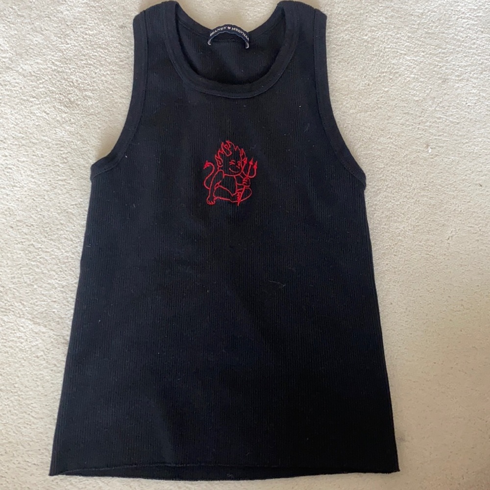 Brandy Melville black ribbed tank with devil graphic